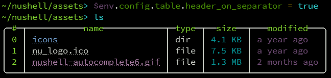 Table with header displayed on border